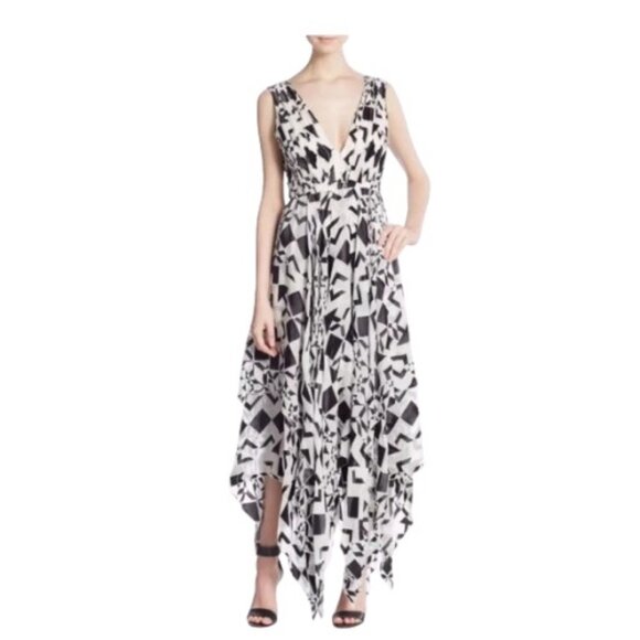 Alice + Olivia black & white diamond kaleidoscope geometric maxi dress Size 0 - Picture 1 of 15